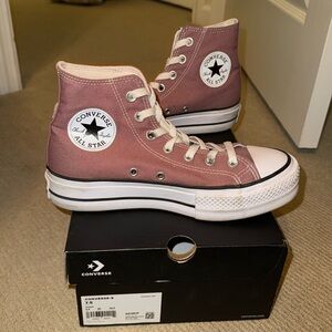 Pink platform high-top converse